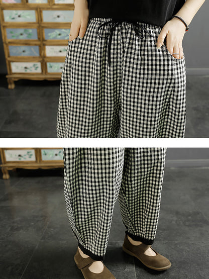Plaid Summer Cotton Harem Pants Qw1044