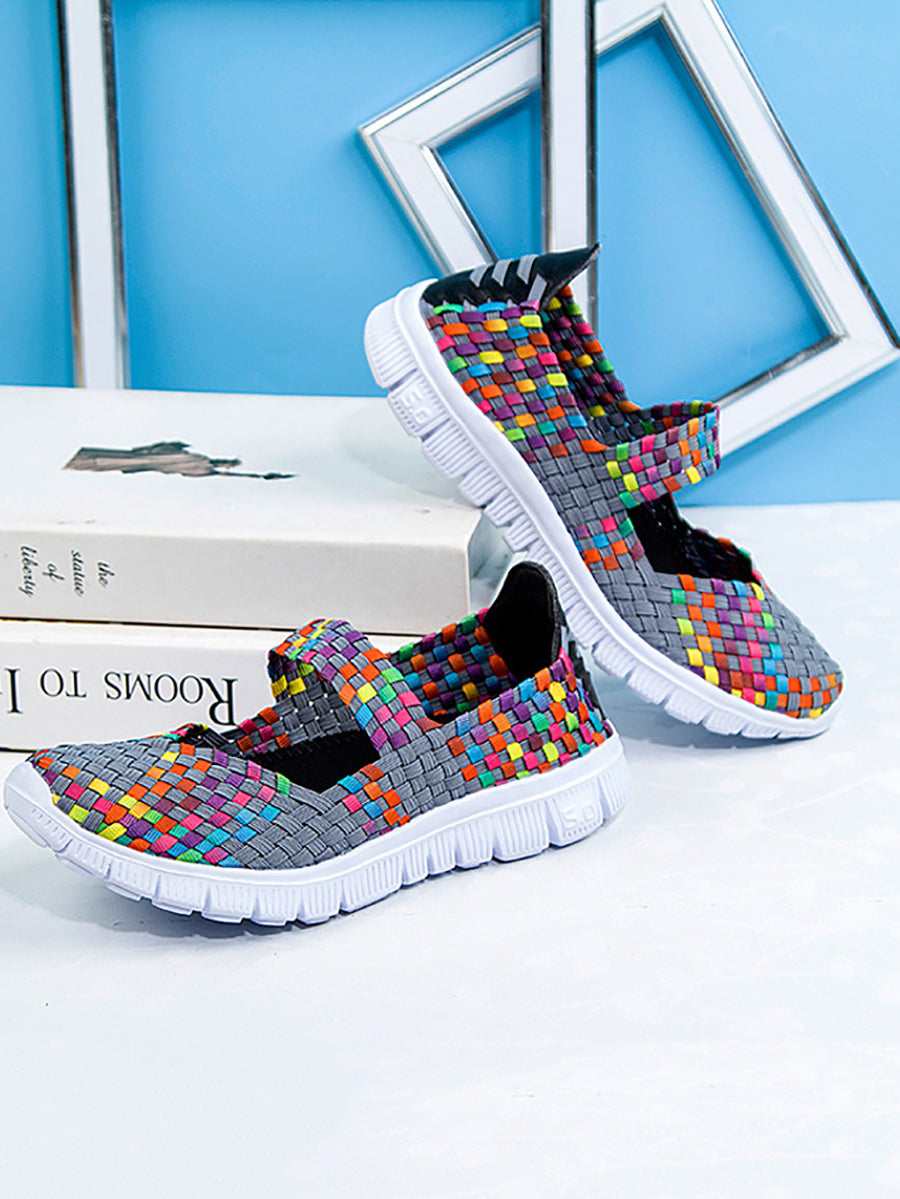 Summer Colorblock Weave Flat Shoes Rr1017