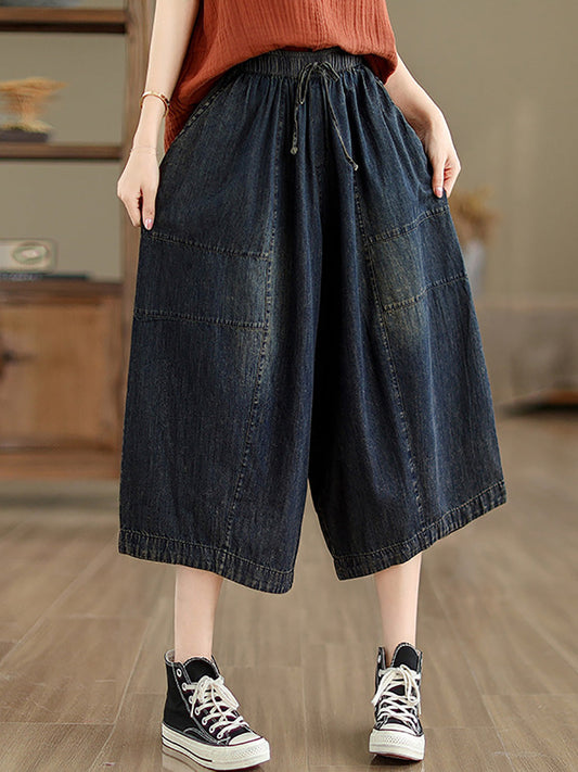 Summer Denim Spliced Wide-leg Pants Pp1002