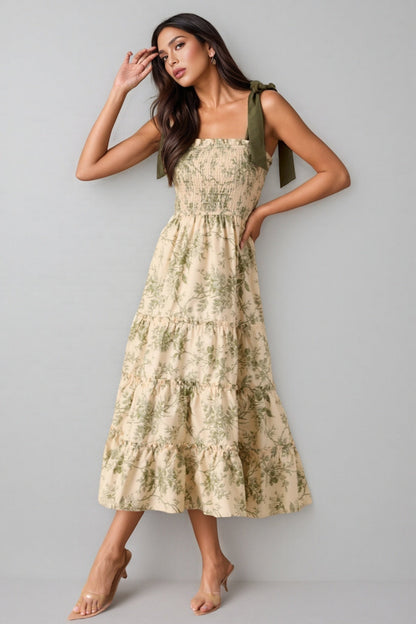 Manua Ivory Green Midi Dress