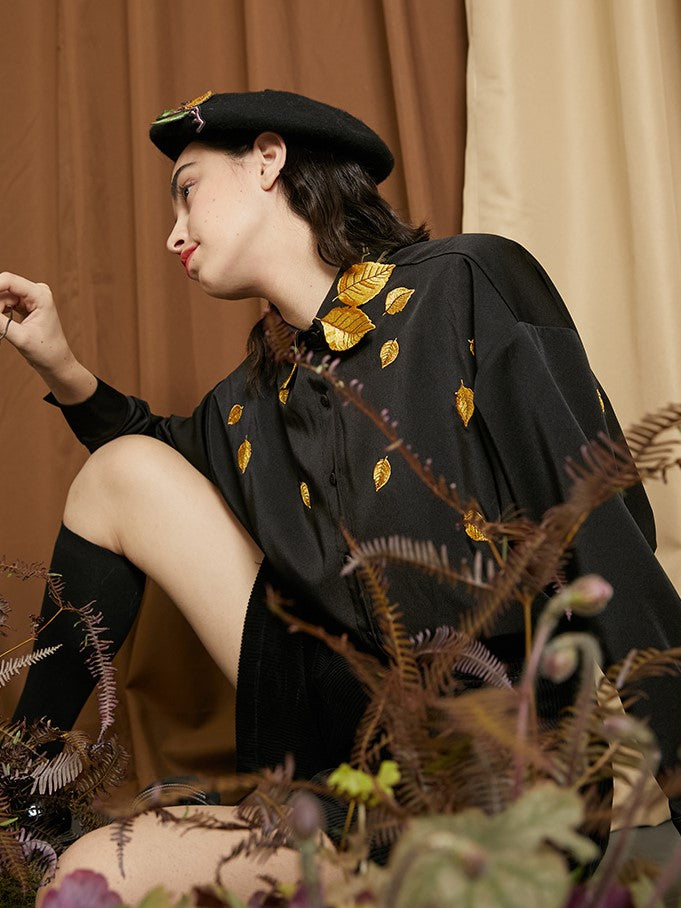 Golden Leaf Embroidered Blouse