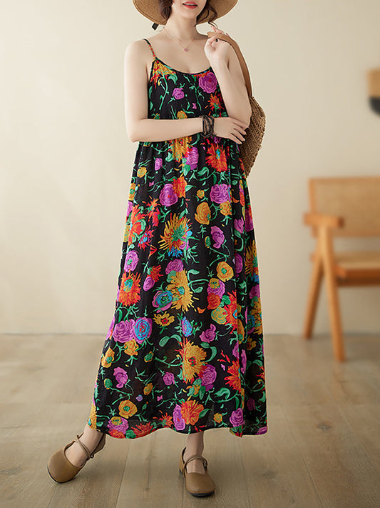 Artsy Summer Flower Loose Vest Dress Pa1020