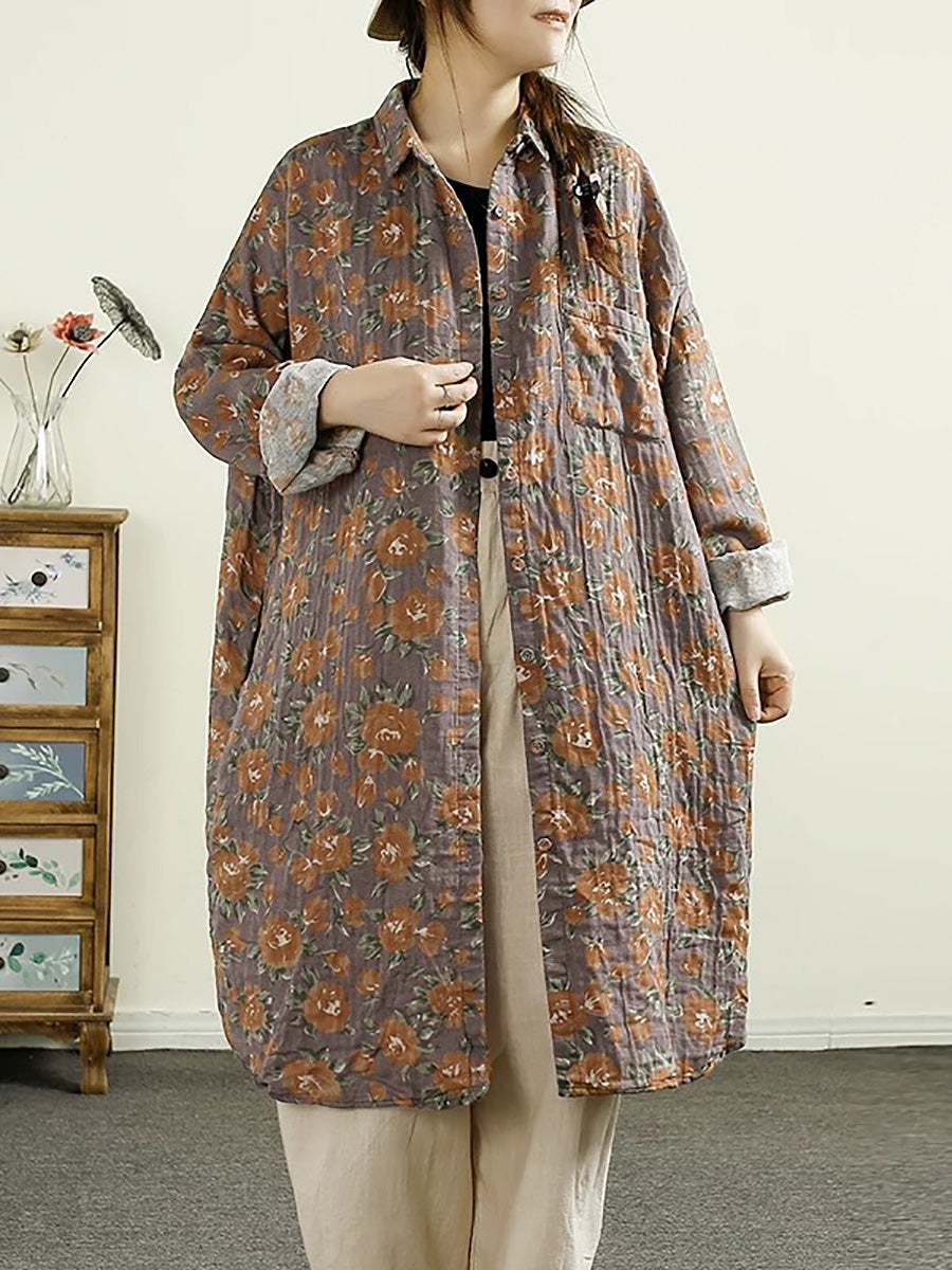 Autumn Flower Button-up Thin Cotton Coat Ak1014