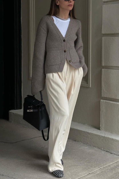 V Neck Button Down Pocketed Sweater Cardigan