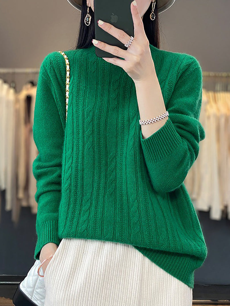 Autumn Cable Knit 100%wool Half Turtleneck Sweater Qn027