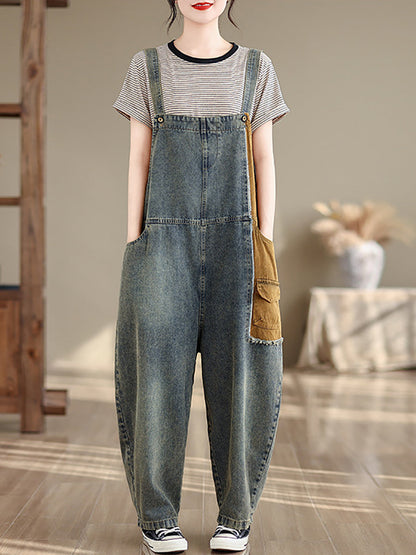 Artsy Summer Colorblock Denim Jumpsuits Sc1051