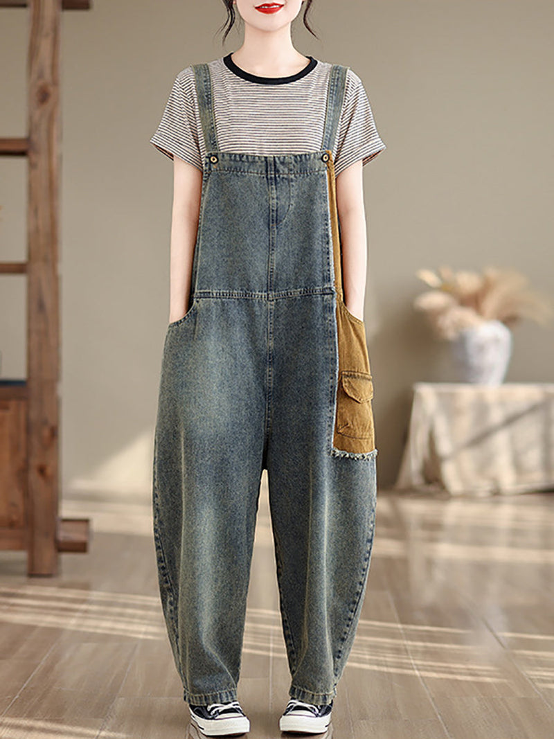 Artsy Summer Colorblock Denim Jumpsuits Sc1051