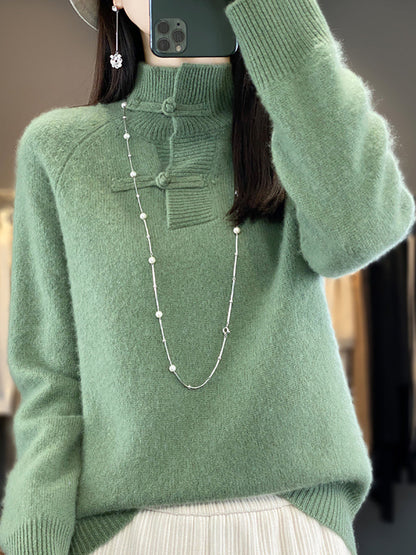 Autumn Half-turtleneck 100%wool Buckle Sweater Ba1040