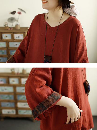 V-neck 100%linen Blouse Ak1006