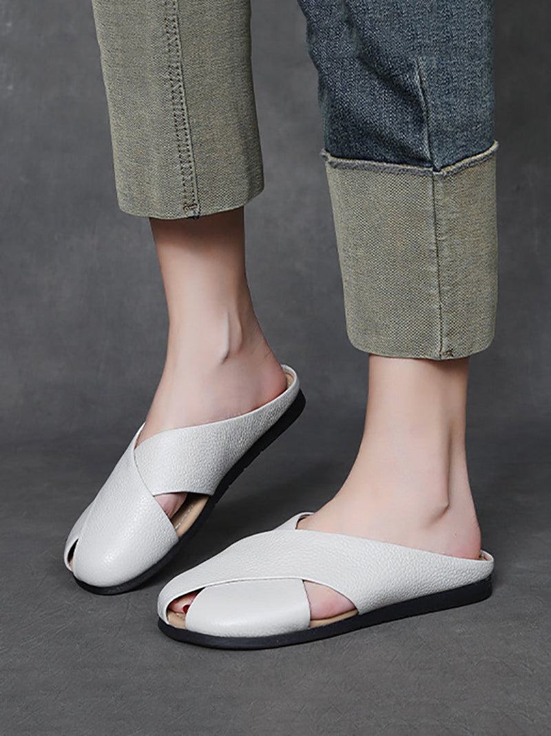 Summer Leather X-spliced Flat Slippers Ui1032
