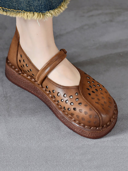 Summer Leather Cutout Leather Flat Shoes Oo1018
