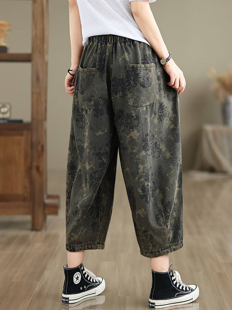 Summer Flower Denim Harem Pants Ll034