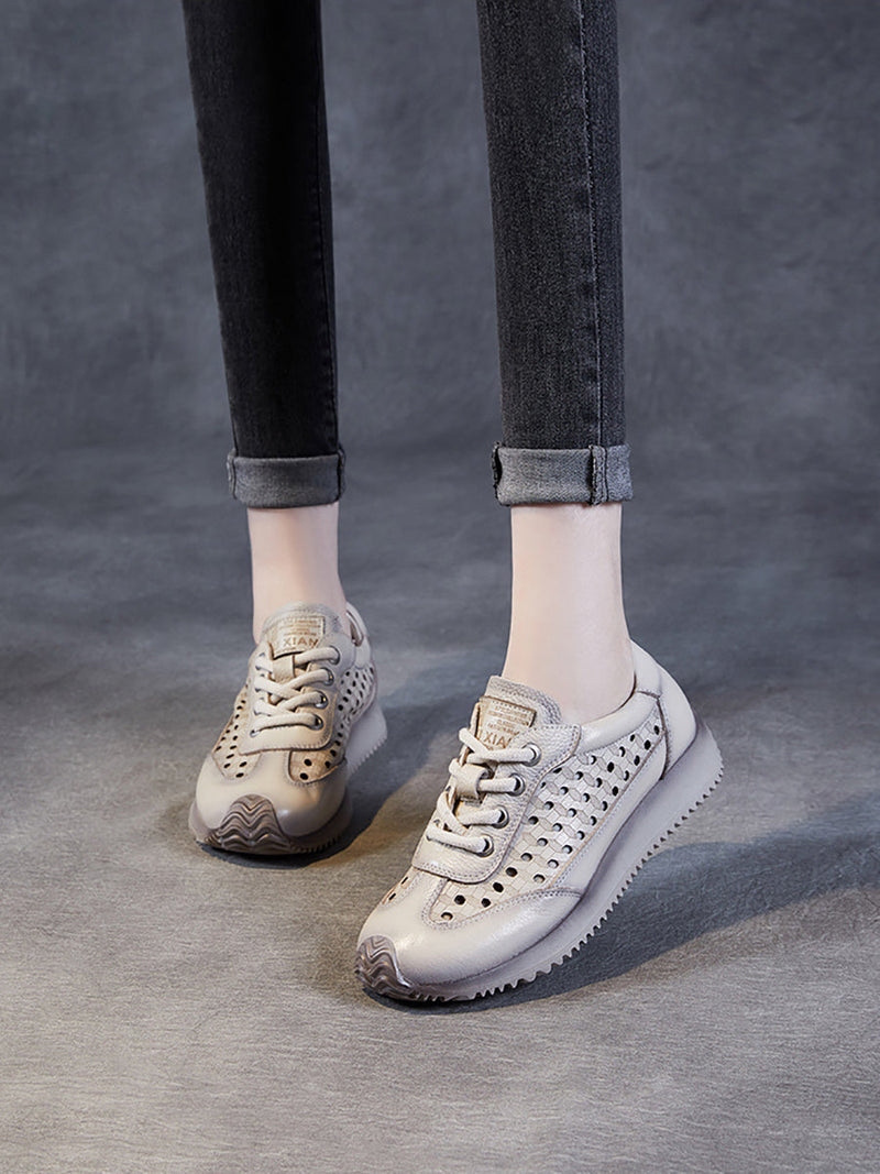Summer Genuine Leather Cutout Platform Shoes Cv1034