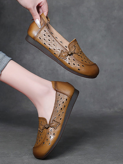 Summer Leather Cutout Flat Shoes Fg1004