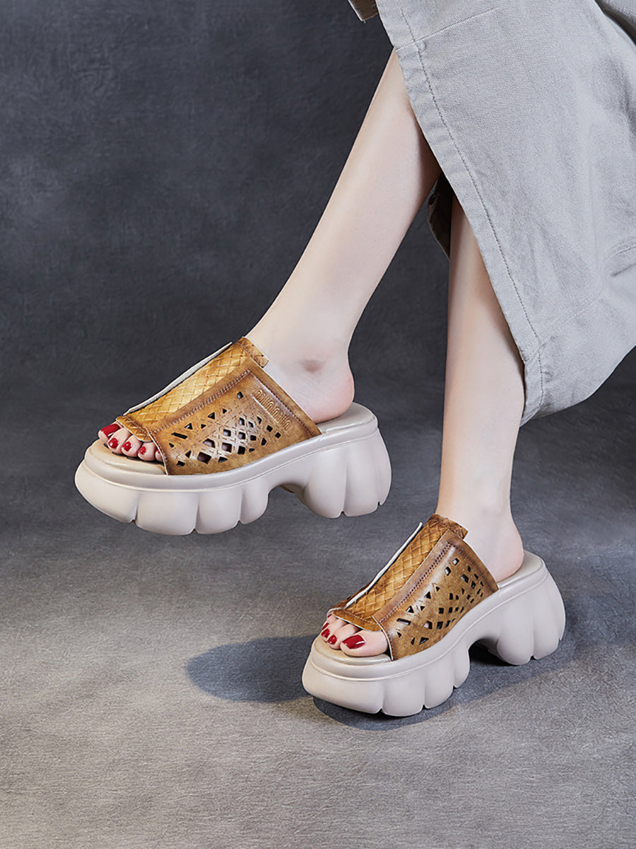 Summer Leather Spliced Platfrom Slippers Cv1033