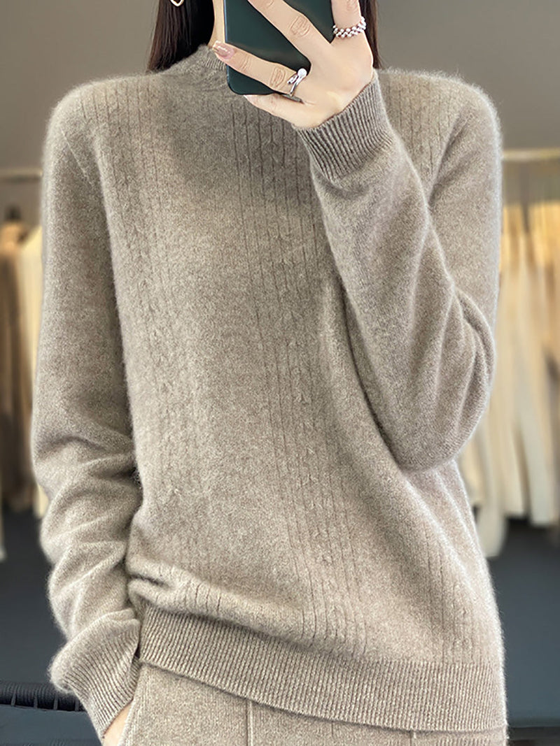 Autumn Cable Knit 100%wool Half Turtleneck Sweater Qn028