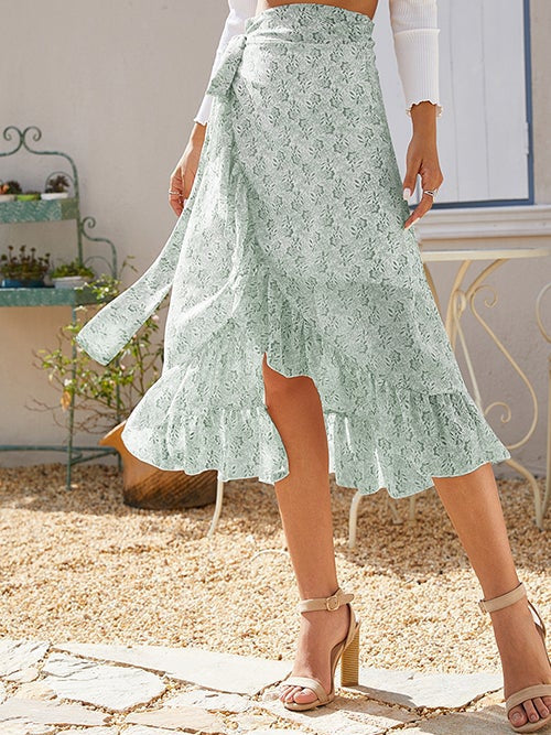 Ditsy Tie Side High Low Skirt