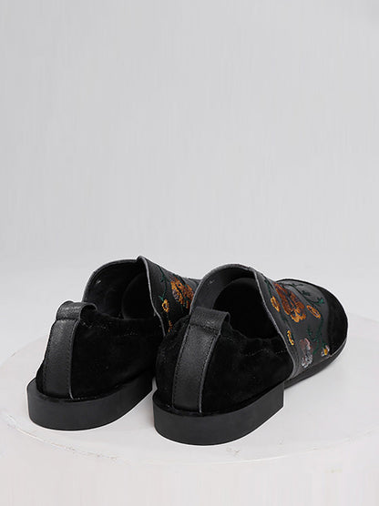 Autumn Embroidery Leather Low Heel Shoes Ai1020