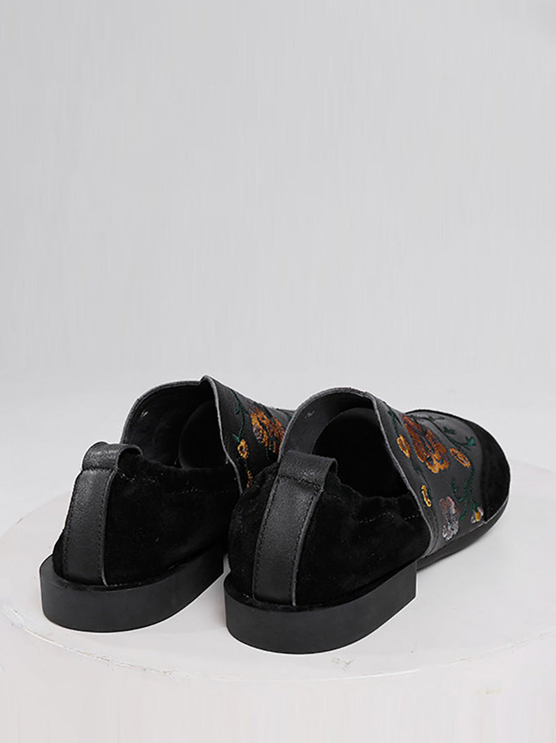 Autumn Embroidery Leather Low Heel Shoes Ai1020
