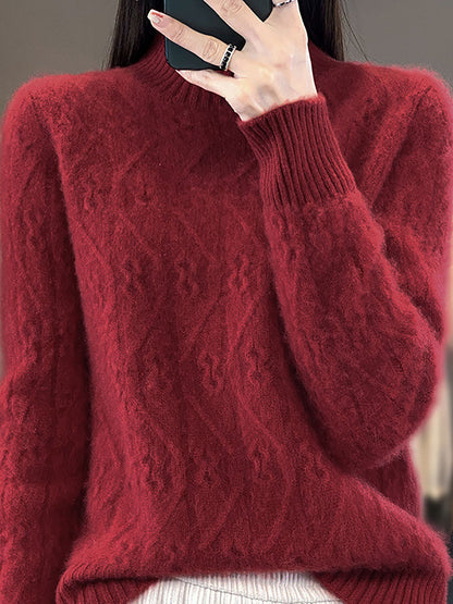 Autumn Half Turtleneck Wool Twist Knit Sweater Av1052