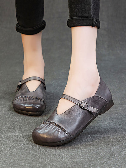 Genuine Leather Spliced Low Heel Shoes As1003