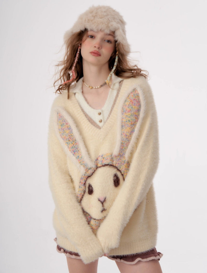 Fluffy Rabbit Cream Sweater