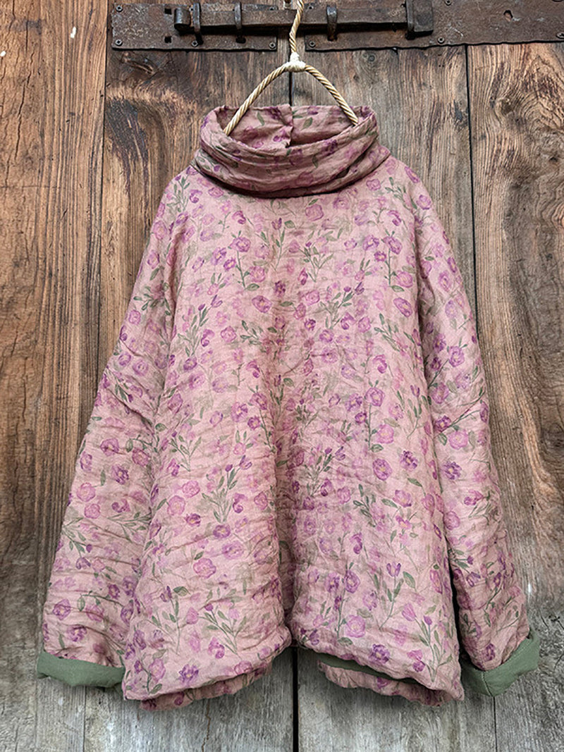 Autumn Turtleneck Ramie Padded Coat Qm029