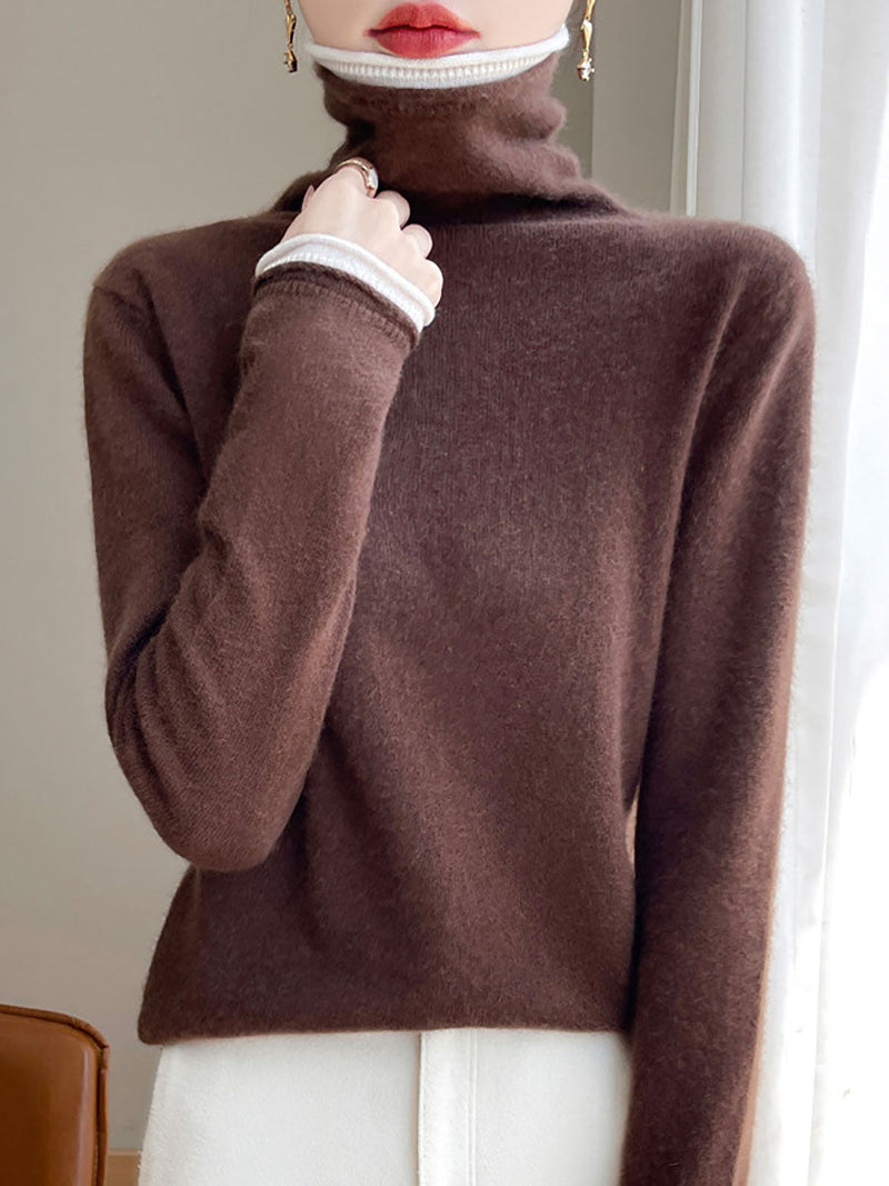Autumn Turtleneck Colorblock Wool Sweater Ba1010