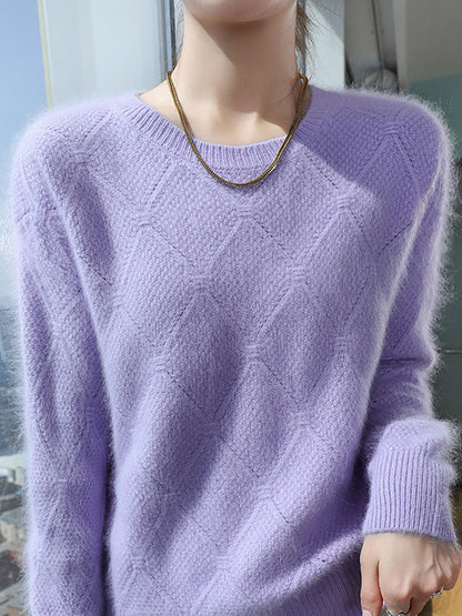 Autumn O-neck Rhomboids Wool Warm Knit Sweater Av1010