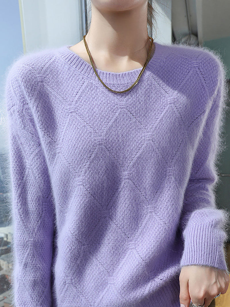Autumn O-neck Rhomboids Wool Warm Knit Sweater Av1010