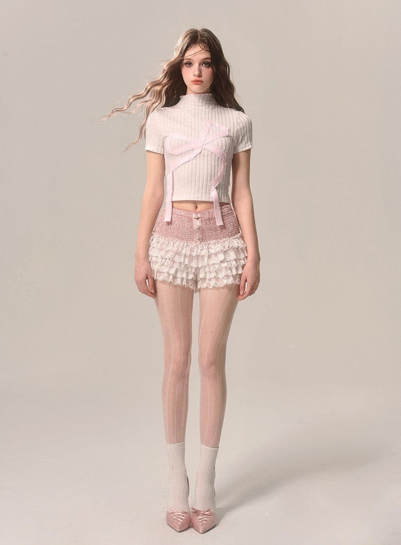 Peach Lace A-line Shorts