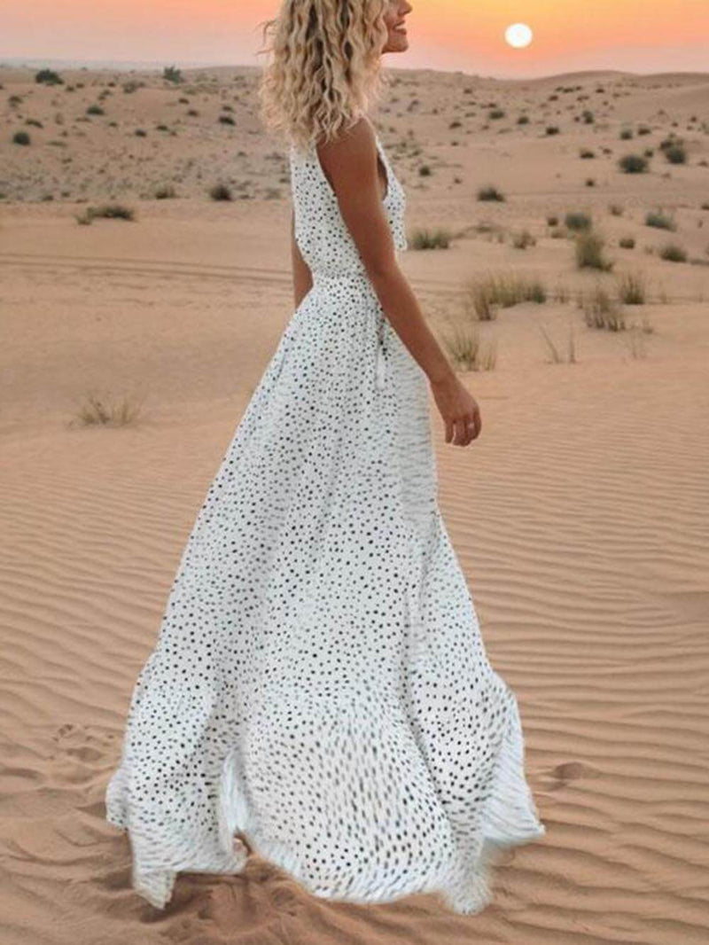 V-neck Sleeveless Polka-dot Maxi Dress