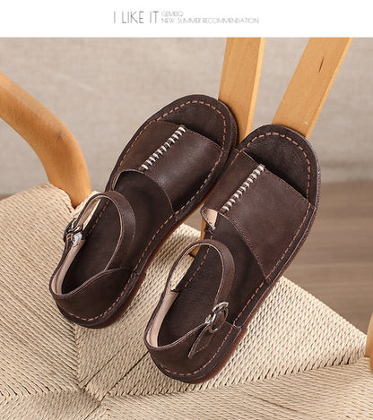 Summer Leather Spliced Flat Sandals Ui1031