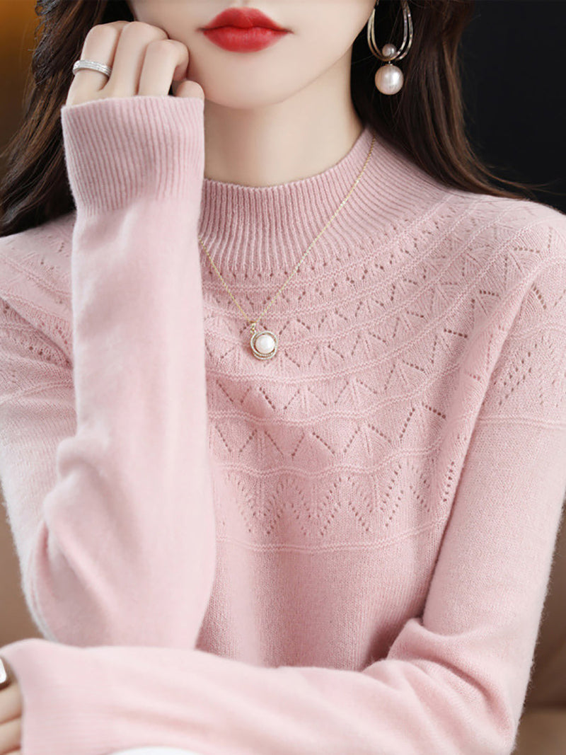 Autumn Cable Knit 100%wool Half Turtleneck Sweater Qn017