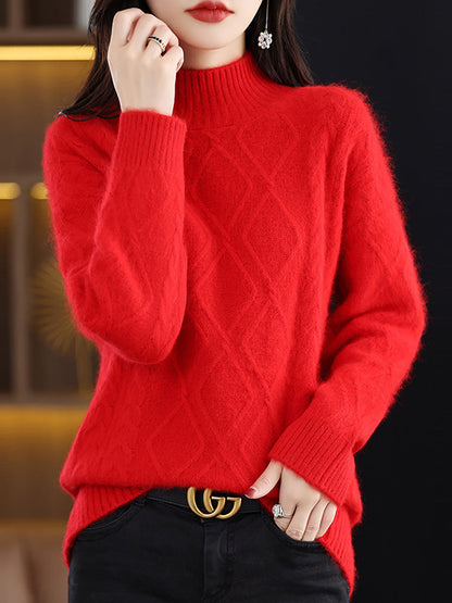 Autumn Half Turtleneck Wool Rhombiods Knit Sweater Av1027