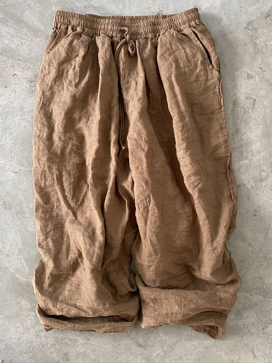 Autumn Pure Color Ramie Linen Wide-leg Pants Qn015