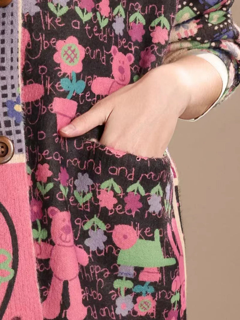 Winter Flower Colorblock V-neck Sweater As1018