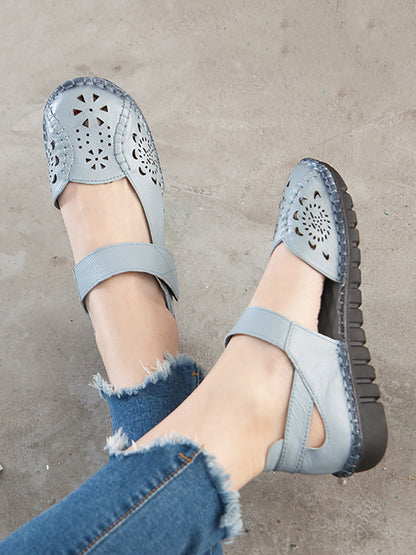 Summer Leather Cutout Low-heel Sandals Cv1008