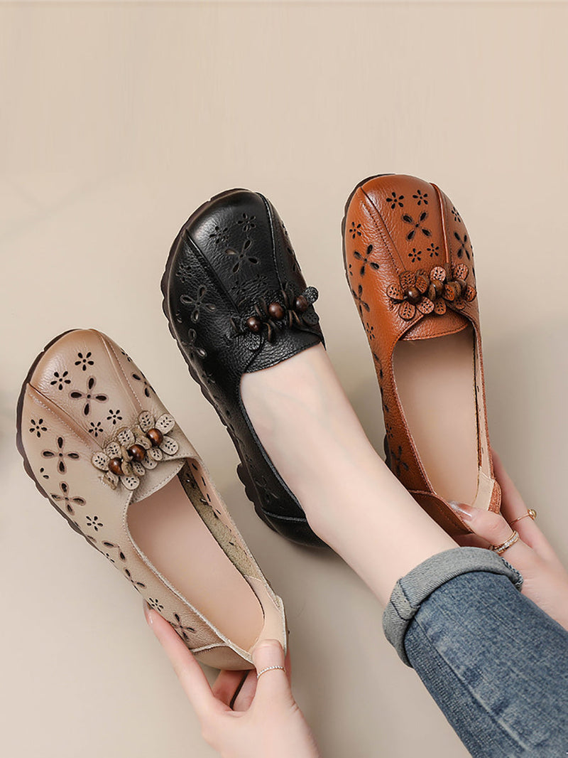 Summer Leather Flower Cutout Shoes Fg1026