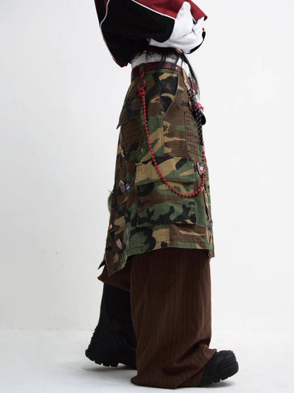 Camouflage Cargo Skirt Pinstripe Wide-leg Pants