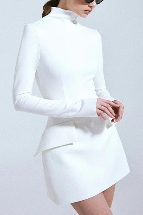 Mockneck Long Sleeves Waisted Mini Dress