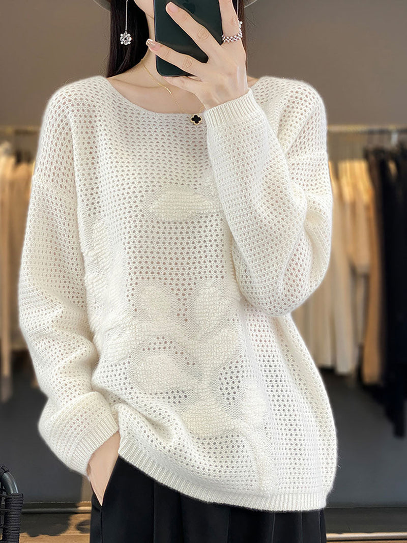 Autumn O-neck Spliced Wool Warm Knit Sweater Av1053