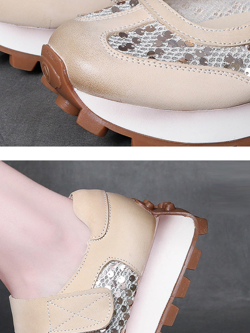 Summer Leather Mesh Spliced Platform Shoes Ui1028
