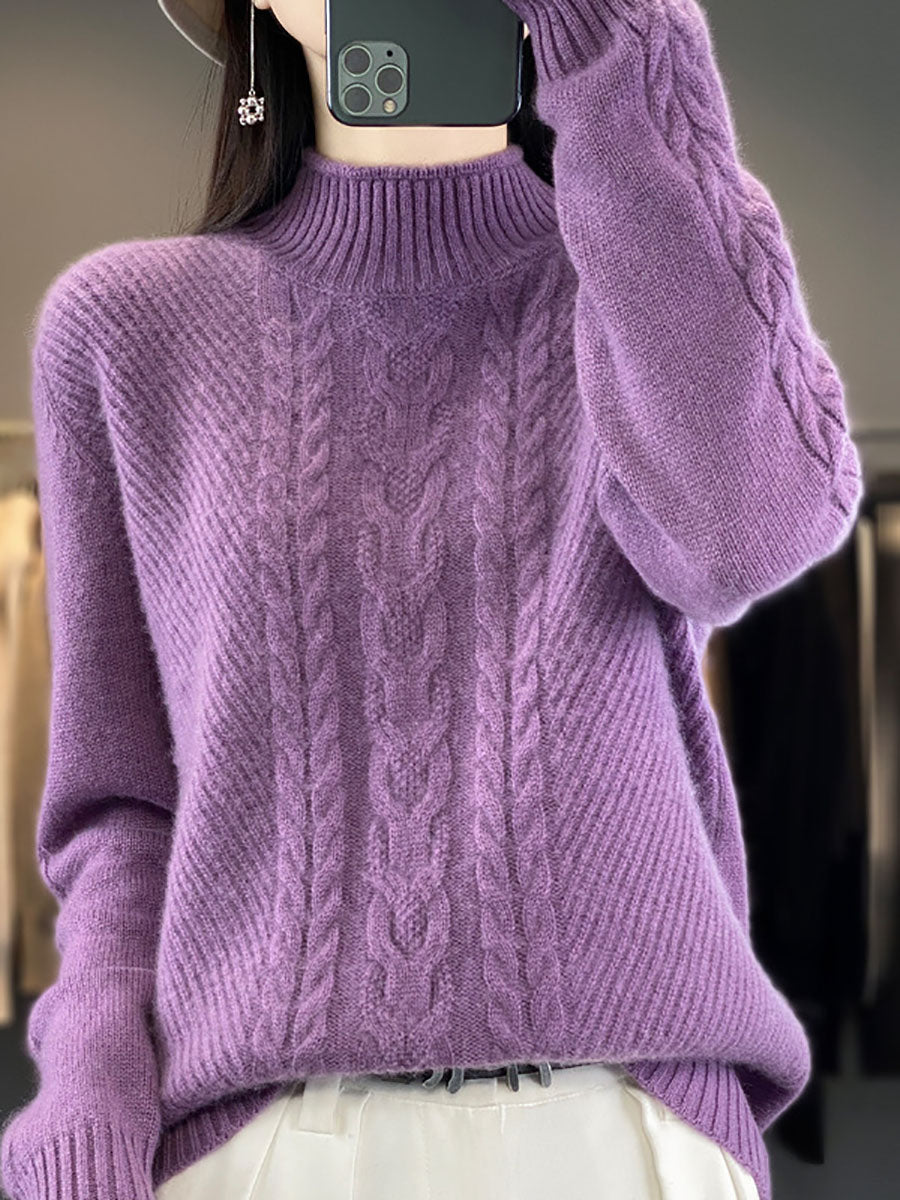 Autumn Half Turtleneck Wool Warm Twist Knit Sweater Av1009