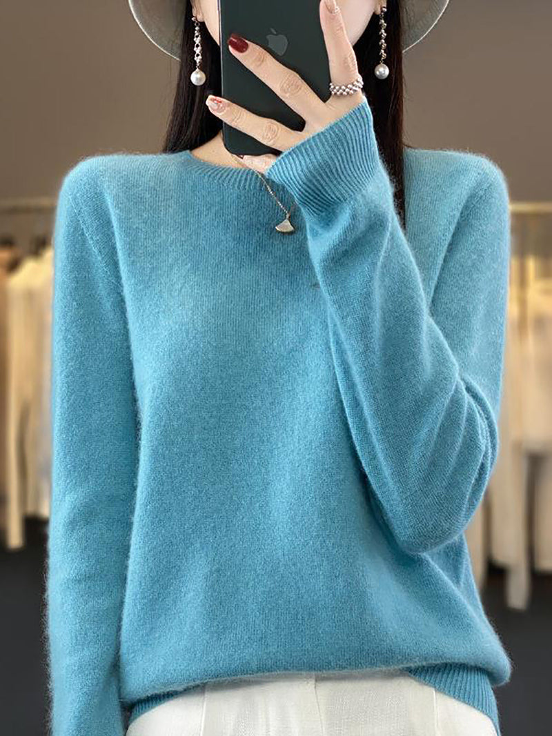 Autumn Knit 100%wool O-neck Sweater Wu023