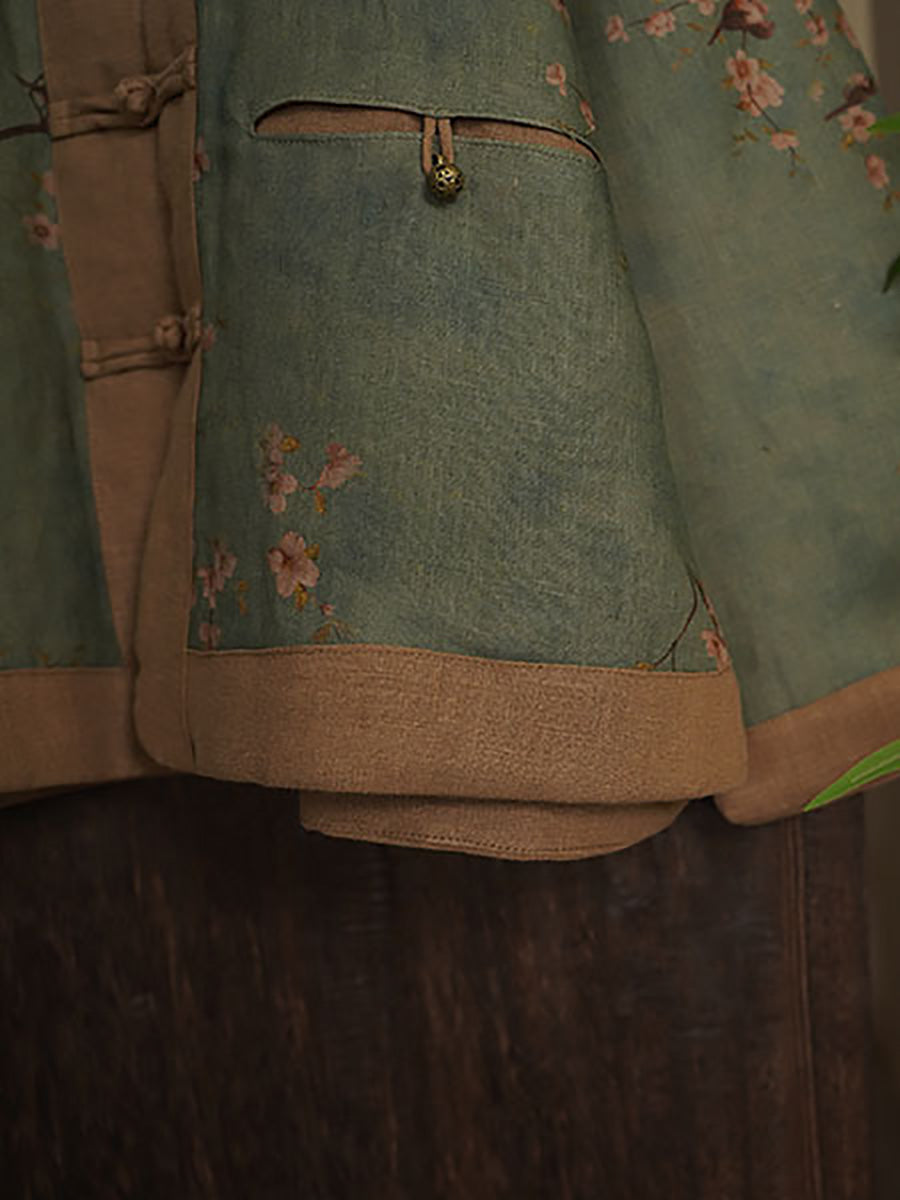 Autumn Colorblock Flower Linen Short Coat Ah1045