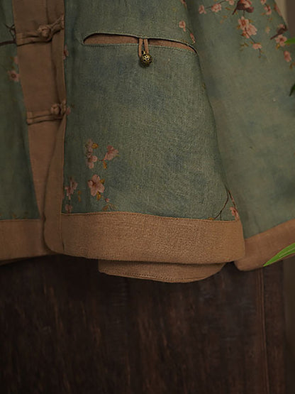 Autumn Colorblock Flower Linen Short Coat Ah1045