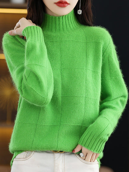 Autumn Half Turtleneck Plaid 100%wool Sweater Qu031