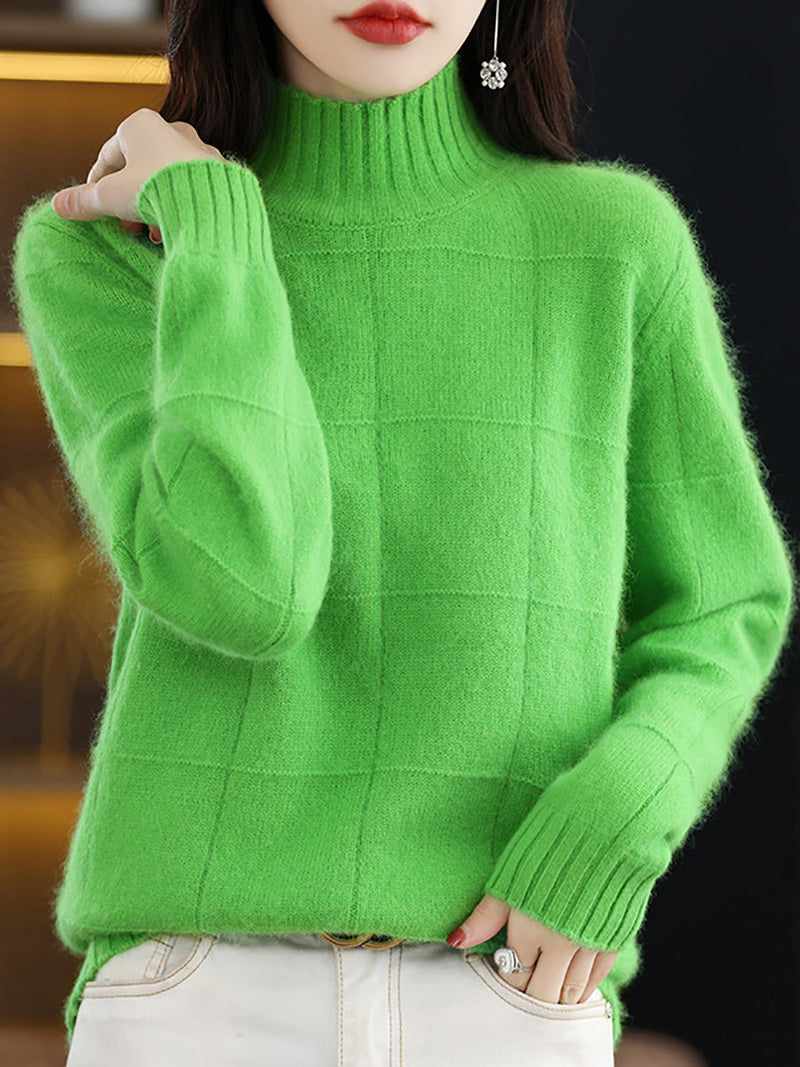 Autumn Half Turtleneck Plaid 100%wool Sweater Qu031