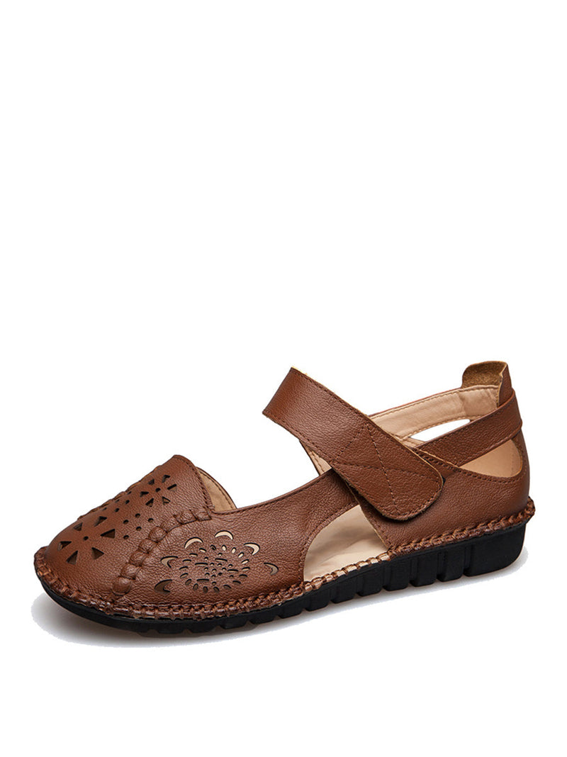 Summer Leather Cutout Low-heel Sandals Cv1008